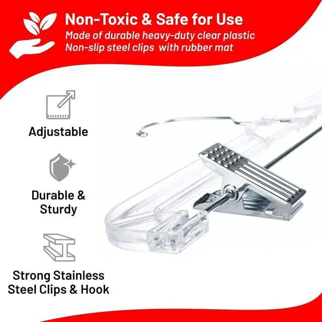 Alt view image 2 of 7 - Pants Hangers with Clips 12 Pack Skirt Hangers Clear Plastic