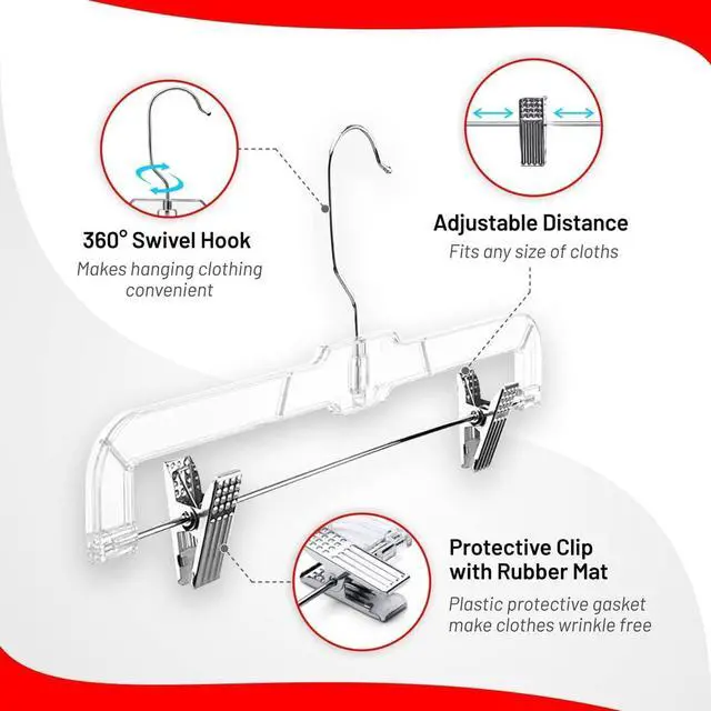 Alt view image 3 of 7 - Pants Hangers with Clips 12 Pack Skirt Hangers Clear Plastic