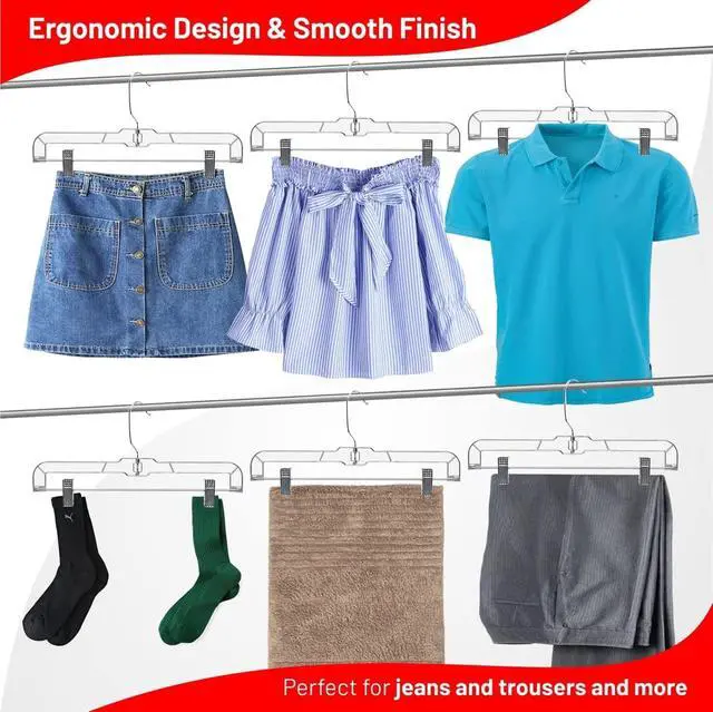 Alt view image 4 of 7 - Pants Hangers with Clips 12 Pack Skirt Hangers Clear Plastic