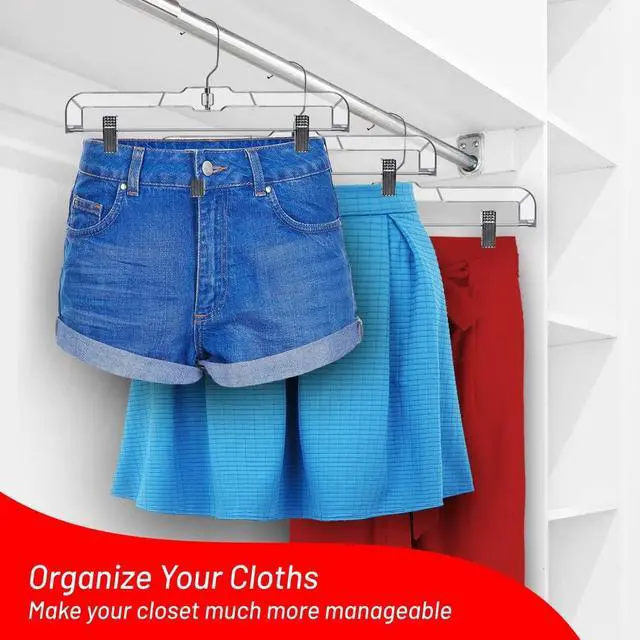 Alt view image 6 of 7 - Pants Hangers with Clips 12 Pack Skirt Hangers Clear Plastic