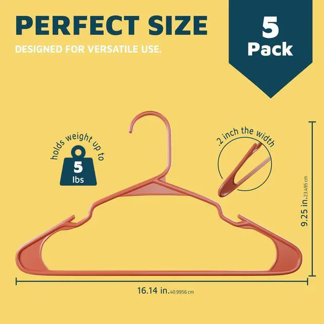 Alt view image 2 of 7 - Plastic Clothes Hangers Heavy Duty Hanger Set, for Organizing Clothes, Dresses, and Coat, Holds Up to 5 lbs, Space-Saving Hangers with Non-Slip Shoulder Grooves, Pack of 5, Dark Brown