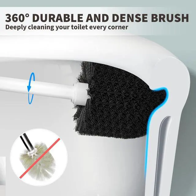 Alt view image 2 of 7 - Toilet Brush, Toilet Bowl Brush with Extra Long Handle Durable Bristles Toilet Scrubber and Covered Holder for Toilet Brush Set for Bathroom Cleaning (White, 1 Set)