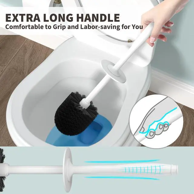 Alt view image 4 of 7 - Toilet Brush, Toilet Bowl Brush with Extra Long Handle Durable Bristles Toilet Scrubber and Covered Holder for Toilet Brush Set for Bathroom Cleaning (White, 1 Set)
