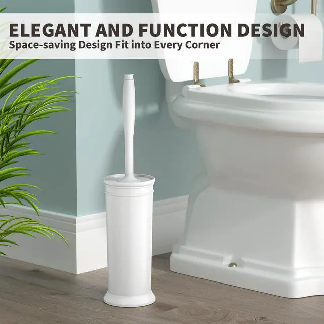 Alt view image 6 of 7 - Toilet Brush, Toilet Bowl Brush with Extra Long Handle Durable Bristles Toilet Scrubber and Covered Holder for Toilet Brush Set for Bathroom Cleaning (White, 1 Set)