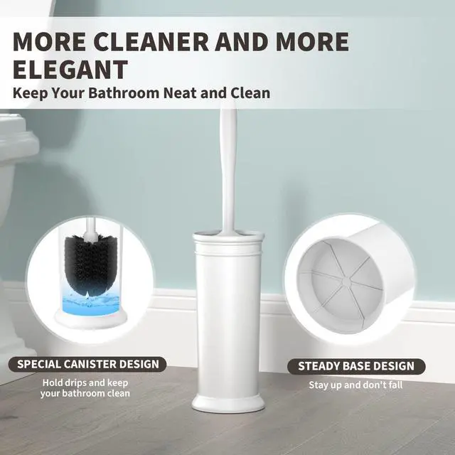 Alt view image 5 of 7 - Toilet Brush, Toilet Bowl Brush with Extra Long Handle Durable Bristles Toilet Scrubber and Covered Holder for Toilet Brush Set for Bathroom Cleaning (White, 1 Set)