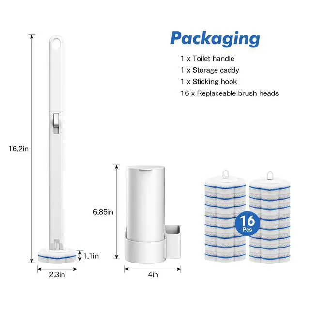 Alt view image 2 of 7 - Disposable Toilet Brush for Bathroom Cleaning, 16 Replacement,White