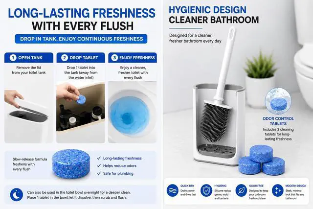 Alt view image 4 of 7 - Silicone Toilet Brush and Holder Set with 3 Cleaning Tablets, Quick-Dry Base, Flexible Non-Scratch Bristles, Odor-Free Bathroom Toilet Bowl Cleaner Brush, Compact Space-Saving Design