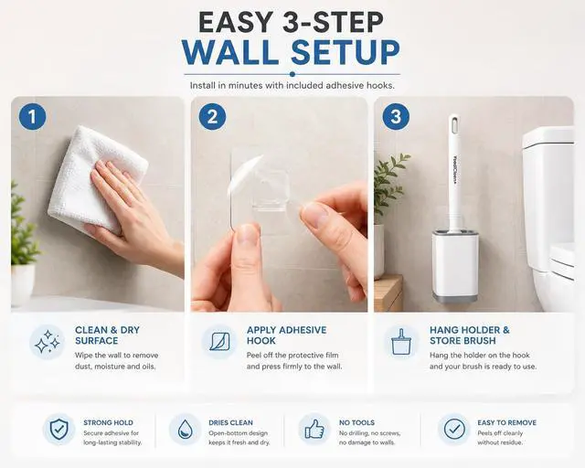 Alt view image 7 of 7 - Silicone Toilet Brush and Holder Set with 3 Cleaning Tablets, Quick-Dry Base, Flexible Non-Scratch Bristles, Odor-Free Bathroom Toilet Bowl Cleaner Brush, Compact Space-Saving Design