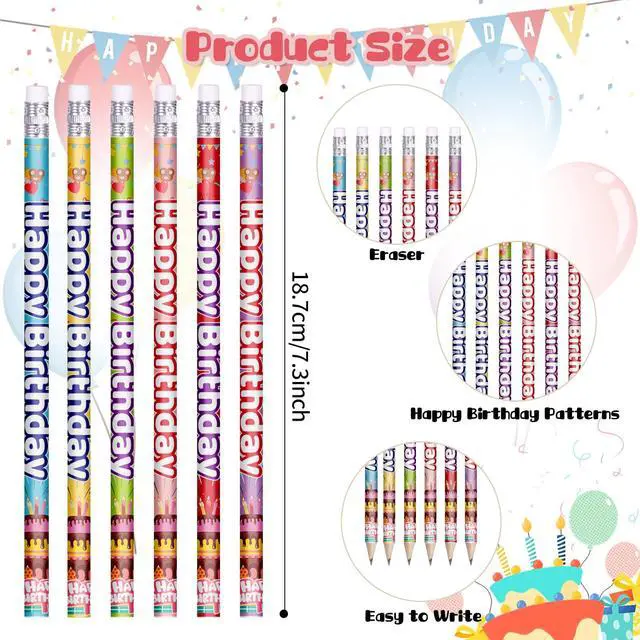 Alt view image 2 of 7 - Happy Birthday Pencils Colorful Birthday Pencil for Students Birthday Pencil for Teacher Classroom Birthday Party Supplies, 6 Style (120)