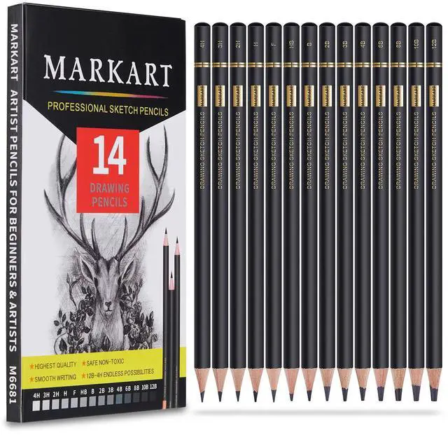 Main image of Drawing Sketching Pencils Set, 14 Pieces, Graphite Pencil(12B - 4H)