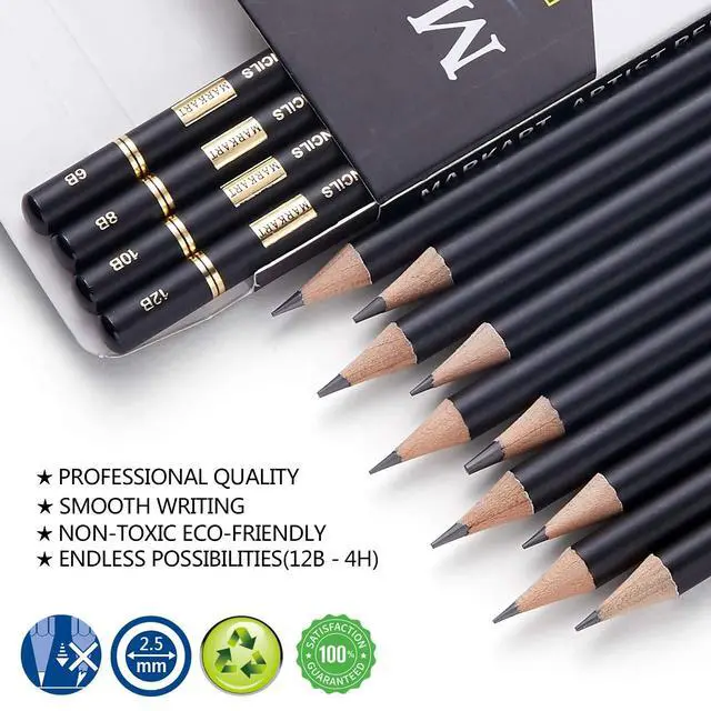 Alt view image 3 of 7 - Drawing Sketching Pencils Set, 14 Pieces, Graphite Pencil(12B - 4H)