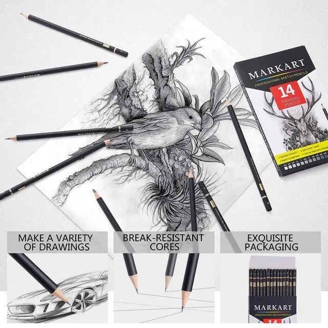 Alt view image 4 of 7 - Drawing Sketching Pencils Set, 14 Pieces, Graphite Pencil(12B - 4H)