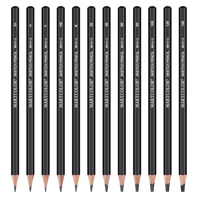 Alt view image 2 of 7 - Drawing Sketching Pencils Set, 12 Pack Graphite Pencils(14B - 2H)
