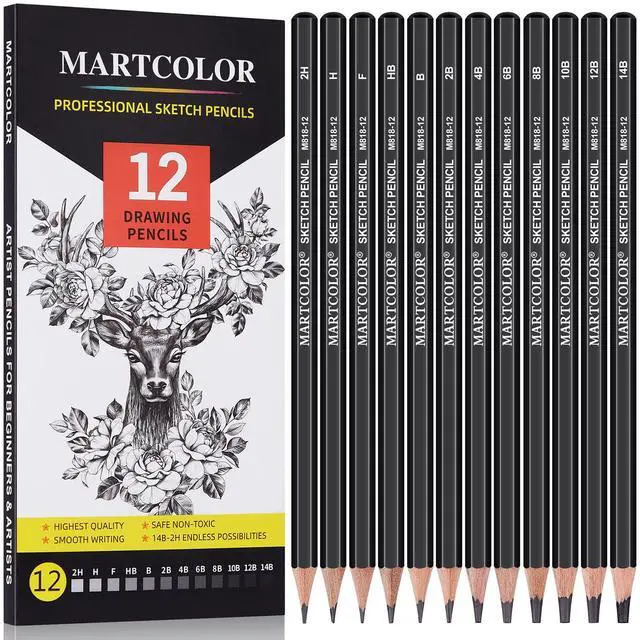 Main image of Drawing Sketching Pencils Set, 12 Pack Graphite Pencils(14B - 2H)