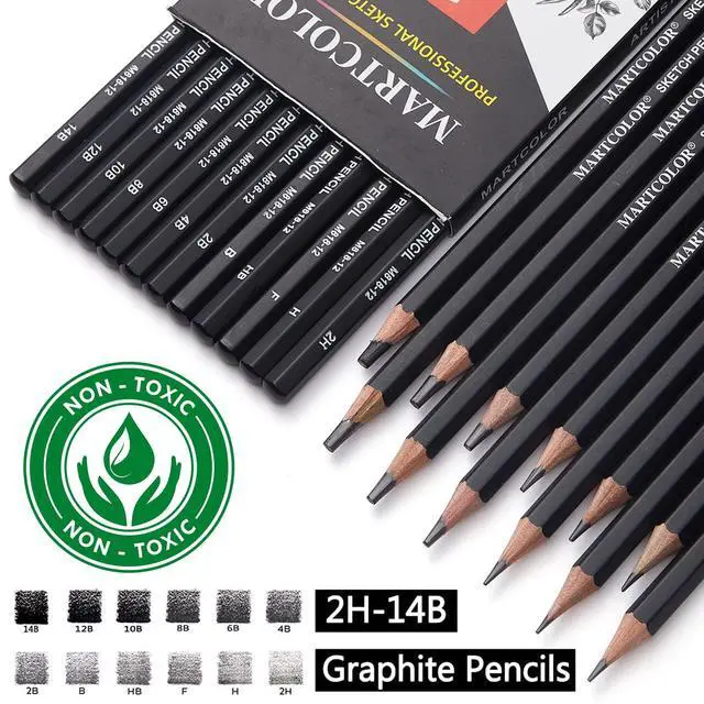 Alt view image 3 of 7 - Drawing Sketching Pencils Set, 12 Pack Graphite Pencils(14B - 2H)