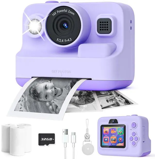Main image of Instant Print Camera for Kids,2.4 Inch Screen Kids Instant Cameras, Christmas Birthday Gifts for Girls Age 3-12, Portable Toddler Toy for 3 4 5 6 7 8 9 10 Year Old Girls Boys Purple