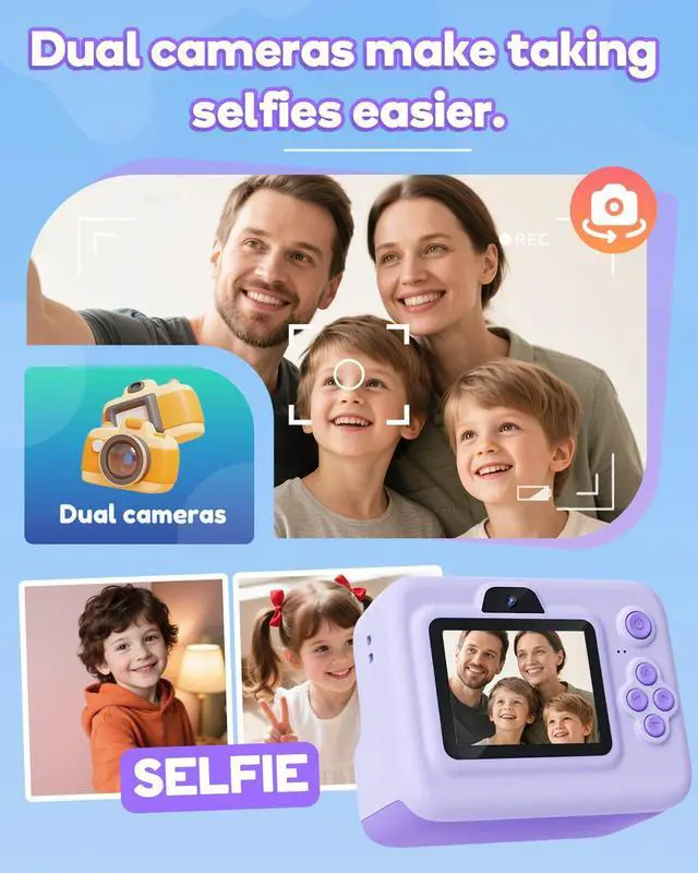 Alt view image 5 of 7 - Instant Print Camera for Kids,2.4 Inch Screen Kids Instant Cameras, Christmas Birthday Gifts for Girls Age 3-12, Portable Toddler Toy for 3 4 5 6 7 8 9 10 Year Old Girls Boys Purple