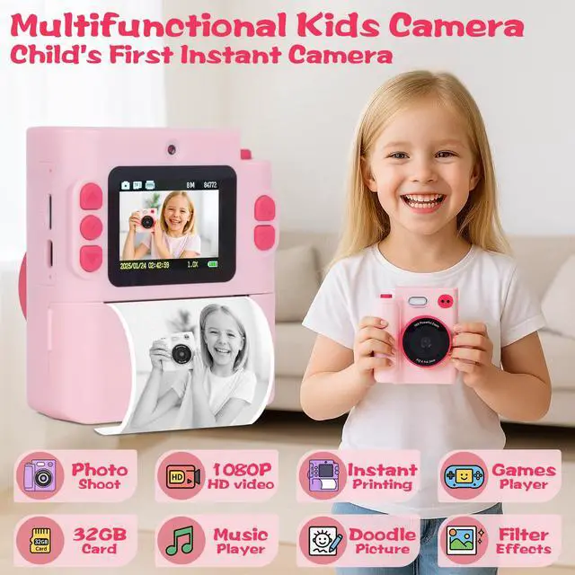 Alt view image 2 of 7 - Kids Camera Instant Print, Gifts for Age 3-12 Kids, 5 Rolls Paper