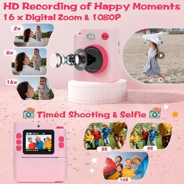 Alt view image 3 of 7 - Kids Camera Instant Print, Gifts for Age 3-12 Kids, 5 Rolls Paper