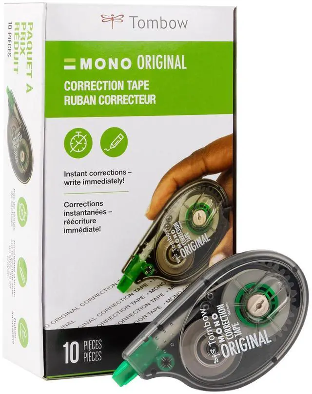 Main image of 68720 MONO Original Correction Tape, 10-Pack. Easy To Use Applicator for Instant Corrections, White, 10 Count (Pack of 1)