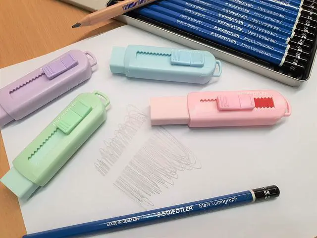 Alt view image 2 of 4 - Sliding Retractable Pencil Eraser with Plastic Sleeve, Assorted Soft Pastel Color 4 Pack