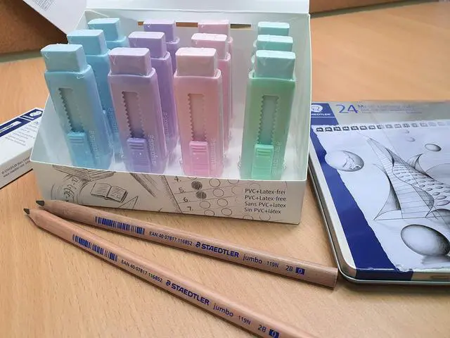 Alt view image 4 of 4 - Sliding Retractable Pencil Eraser with Plastic Sleeve, Assorted Soft Pastel Color 4 Pack