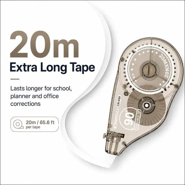 Alt view image 2 of 7 - White Correction Tape, 6 Pack, 20m/65.6 Ft, 90° Rotating Tip