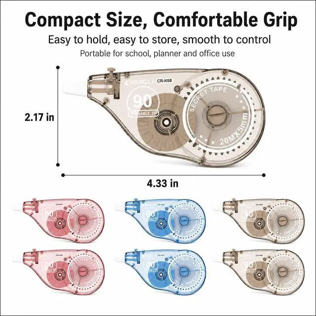 Alt view image 6 of 7 - White Correction Tape, 6 Pack, 20m/65.6 Ft, 90° Rotating Tip