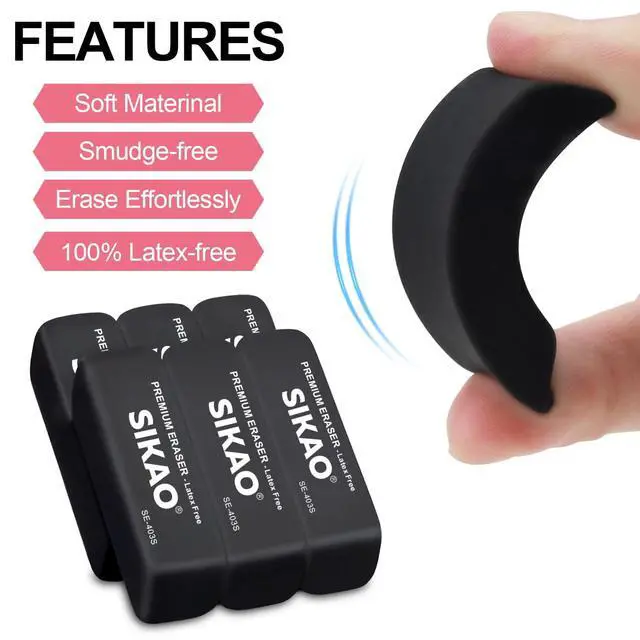 Alt view image 3 of 7 - Black Erasers, 12 Pack Block Pencil Erasers