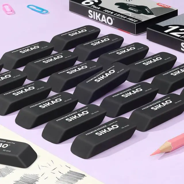 Alt view image 5 of 7 - Black Erasers, 12 Pack Block Pencil Erasers