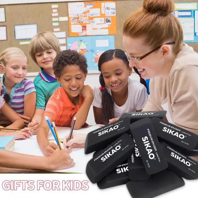 Alt view image 7 of 7 - Black Erasers, 12 Pack Block Pencil Erasers