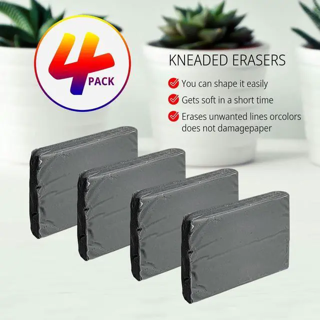 Alt view image 3 of 7 - 4 Pack Kneaded Eraser, Artist Eraser, Erasers for Drawing, Brighten Your Sketches and Drawings,1.45x1.35x0.32in,Grey