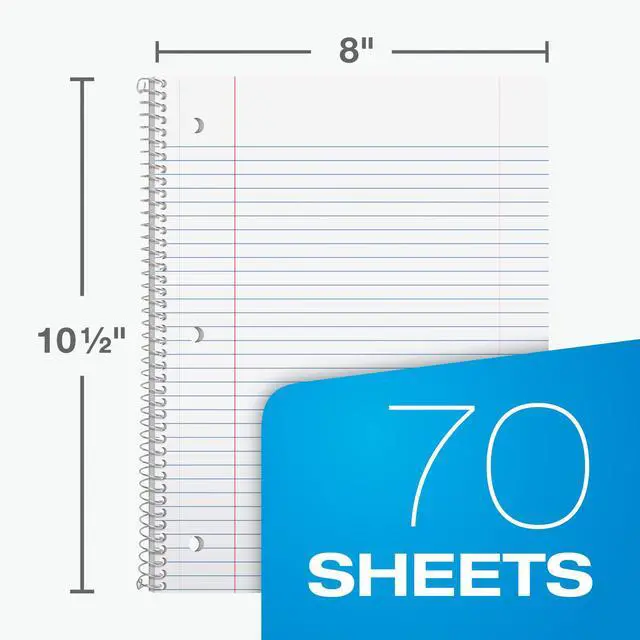 Alt view image 2 of 7 - Spiral Notebooks, 18 Count Bulk Pack, 1 Subject, College Ruled Notebooks for School, 8 x 10.5 Inches, 70 Sheets, Assorted Colors, Back to School Supplies (65206)