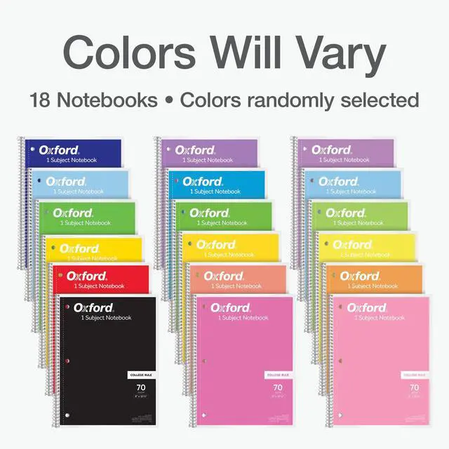 Alt view image 5 of 7 - Spiral Notebooks, 18 Count Bulk Pack, 1 Subject, College Ruled Notebooks for School, 8 x 10.5 Inches, 70 Sheets, Assorted Colors, Back to School Supplies (65206)