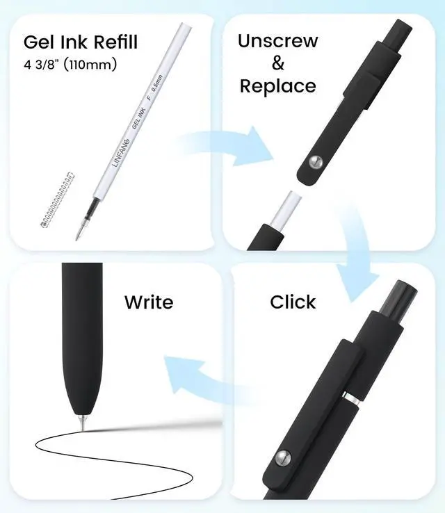 Alt view image 4 of 7 - Cute Black Gel Pens, 6Pcs 0.5mm Quick Dry Black Ink Pens Ballpoint