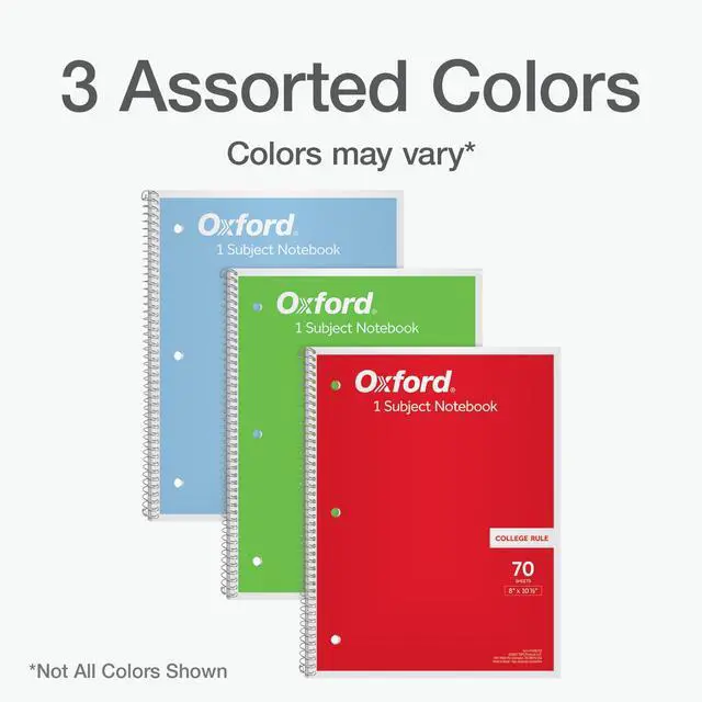 Alt view image 6 of 7 - 1-Subject Notebooks, Notebooks for School, 8 x 10.5 Inches, College Rule, 70 Sheets, Assorted Primary Colors, 3 Pack, Colors May Vary (1006792)