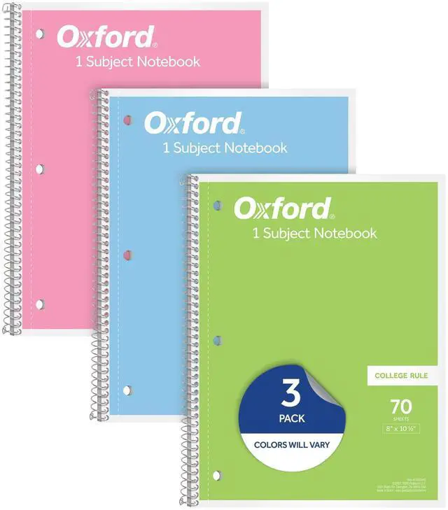 Main image of Spiral Notebooks, 3 Pack, 1 Subject, College Ruled Notebooks for School, 8 x 10.5 Inches, 70 Sheets, Assorted Pastel Colors, Back to School Supplies (1002540)