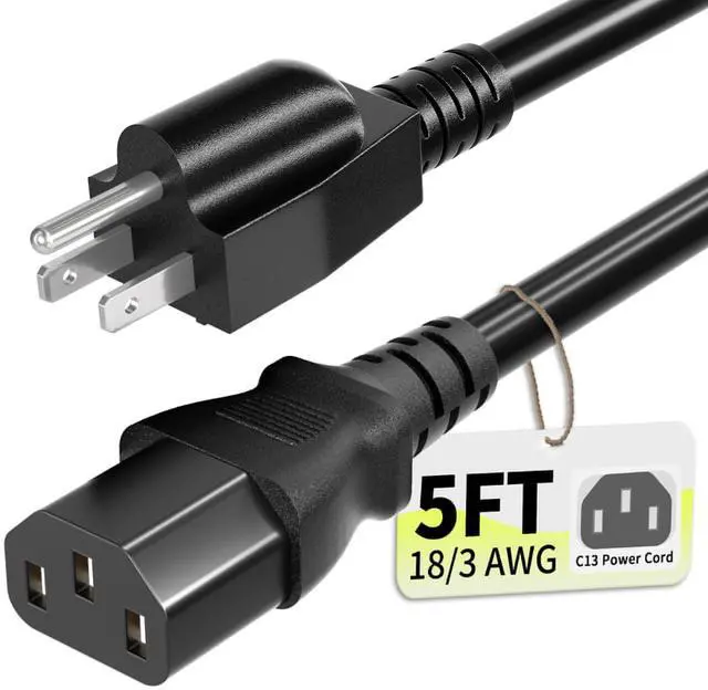 Main image of Universal 5ft(1.5m) Power Cord, 3-Prong Pure Copper ETL, Black