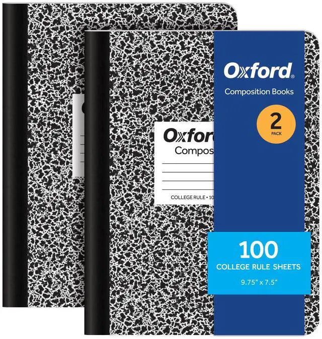 Main image of Composition Notebooks, 9-3/4 x 7-1/2 Inch School Journals, College Ruled Paper, Black Marble Covers, 100 Sheets per Book, 2 Pack (1002515)