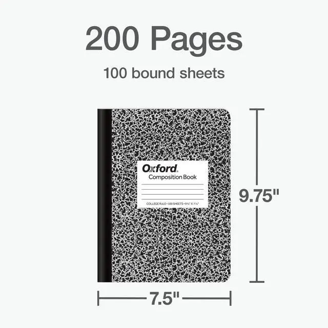 Alt view image 2 of 7 - Composition Notebooks, 9-3/4 x 7-1/2 Inch School Journals, College Ruled Paper, Black Marble Covers, 100 Sheets per Book, 2 Pack (1002515)