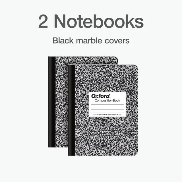 Alt view image 7 of 7 - Composition Notebooks, 9-3/4 x 7-1/2 Inch School Journals, College Ruled Paper, Black Marble Covers, 100 Sheets per Book, 2 Pack (1002515)