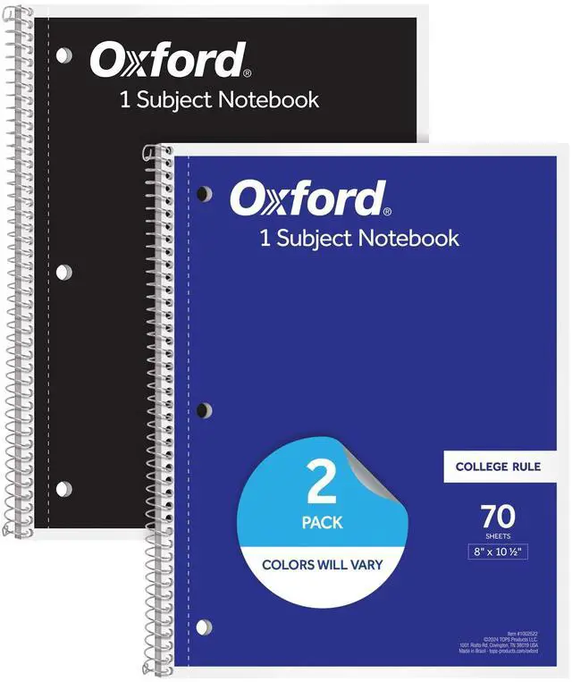Main image of Spiral Notebooks, 2 Pack, 1 Subject, College Ruled Notebooks for School, 8 x 10.5 Inches, 70 Sheets, Assorted Colors, Back to School Supplies (1002522)