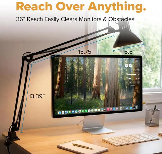 Alt view image 4 of 7 - Office VLF100 LED Swing Arm Desk Lamp with Clamp Mount, 36" Reach, Includes LED Bulb,Black
