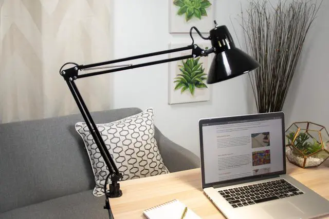 Alt view image 7 of 7 - Office VLF100 LED Swing Arm Desk Lamp with Clamp Mount, 36" Reach, Includes LED Bulb,Black