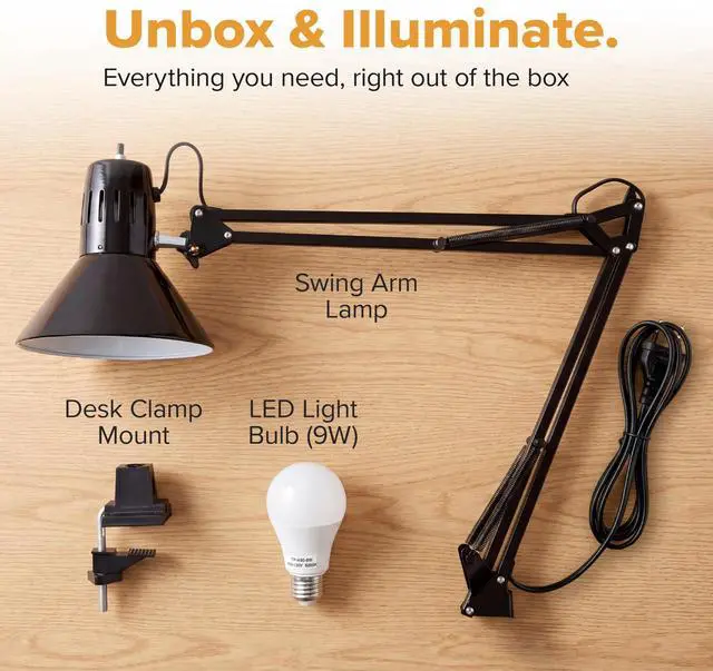 Alt view image 6 of 7 - Office VLF100 LED Swing Arm Desk Lamp with Clamp Mount, 36" Reach, Includes LED Bulb,Black
