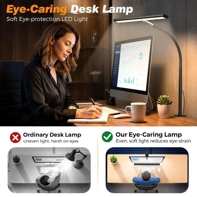 Alt view image 6 of 7 - LED Desk Lamp with Clamp, 17" Stepless Dimming Light, Black