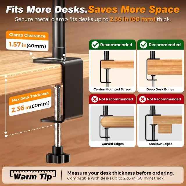 Alt view image 7 of 7 - LED Desk Lamp with Clamp, 17" Stepless Dimming Light, Black