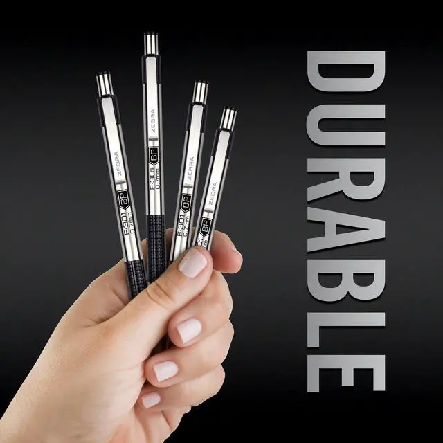 Alt view image 2 of 7 - F-301 Ballpoint Black Ink Fine Point 0.7mm Pen, Easy-Glide Ink, Stainless Steel Retractable, Non-Slip Grip, Professional Design, Ideal for Office, Journal and Planner Use, 12-Pack (27110)