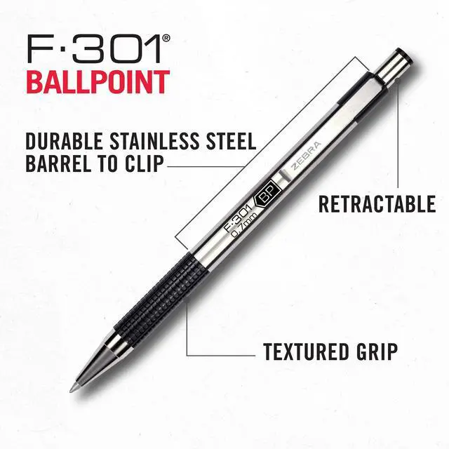 Alt view image 4 of 7 - F-301 Ballpoint Black Ink Fine Point 0.7mm Pen, Easy-Glide Ink, Stainless Steel Retractable, Non-Slip Grip, Professional Design, Ideal for Office, Journal and Planner Use, 12-Pack (27110)