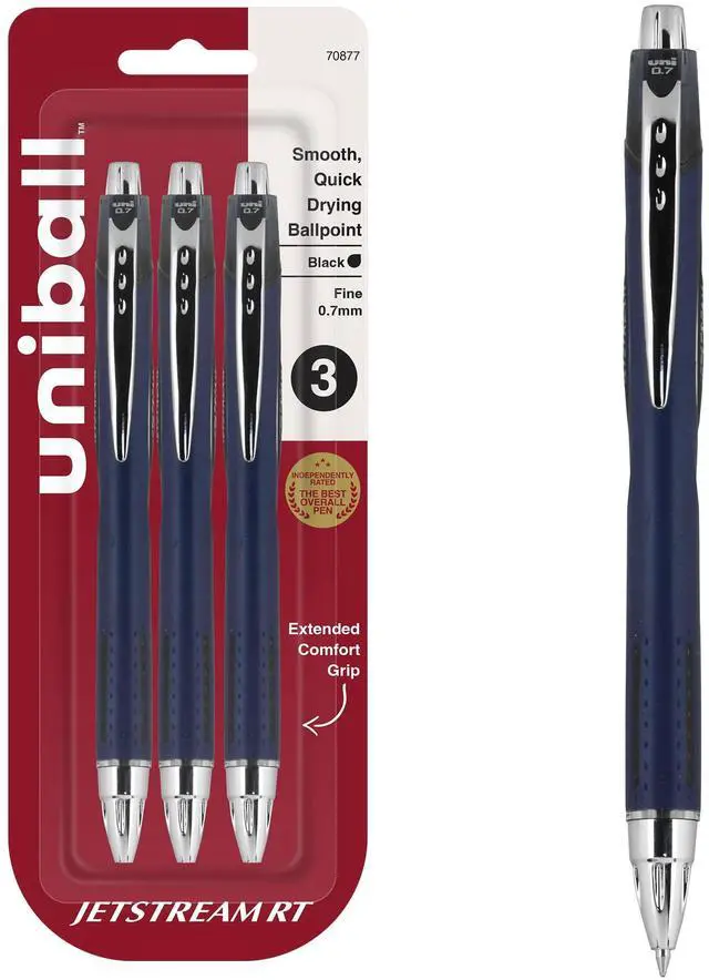 Main image of Uni-Ball Jetstream RT Pens - NY Times Wirecutter Best Pen for Over a Decade - Pack of 3 Black Fine Point Pens, 0.7mm - Back to School Pens, Ballpoint Pens